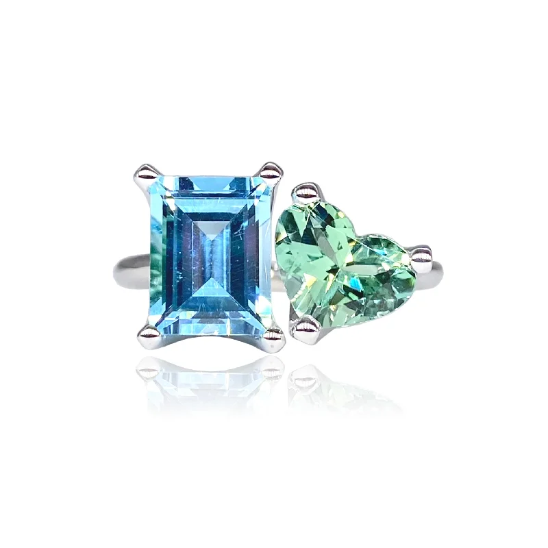 women’s fine rings-One of a Kind Small 2-Stone Ring with Blue Topaz & Mint Green Tourmaline