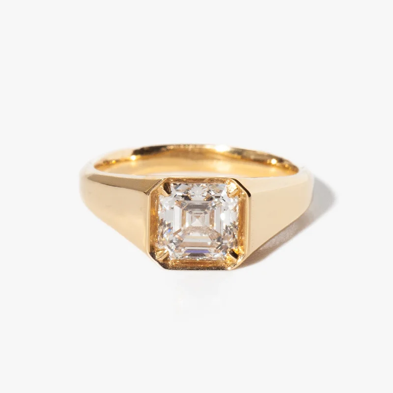 women’s solitaire rings-Asscher Diamond Reverence Signet Ring