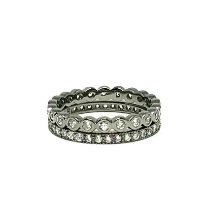 diamond engagement rings for women-2 Stack Crystal Ring: Oxidized Sterling (RX2/455)