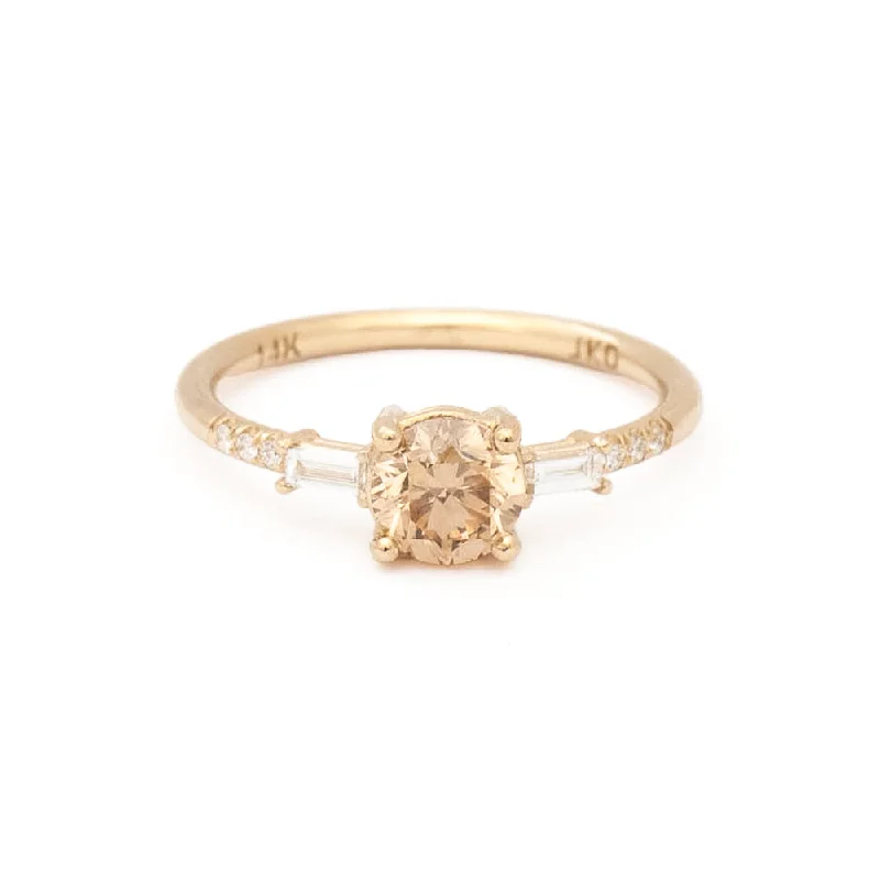 women’s stylish rings-Champagne Diamond Melody Baguette Equilibrium Ring