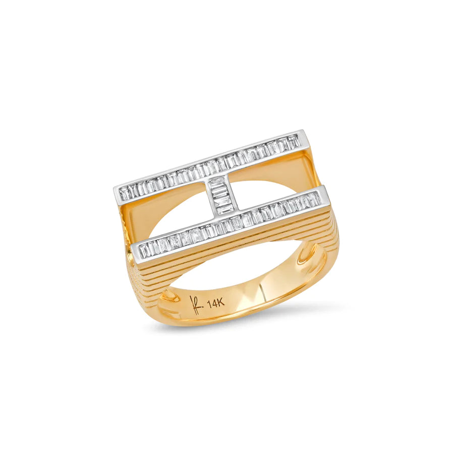 women’s custom diamond rings-Diamond Initial Full Baguette Stacking Ring