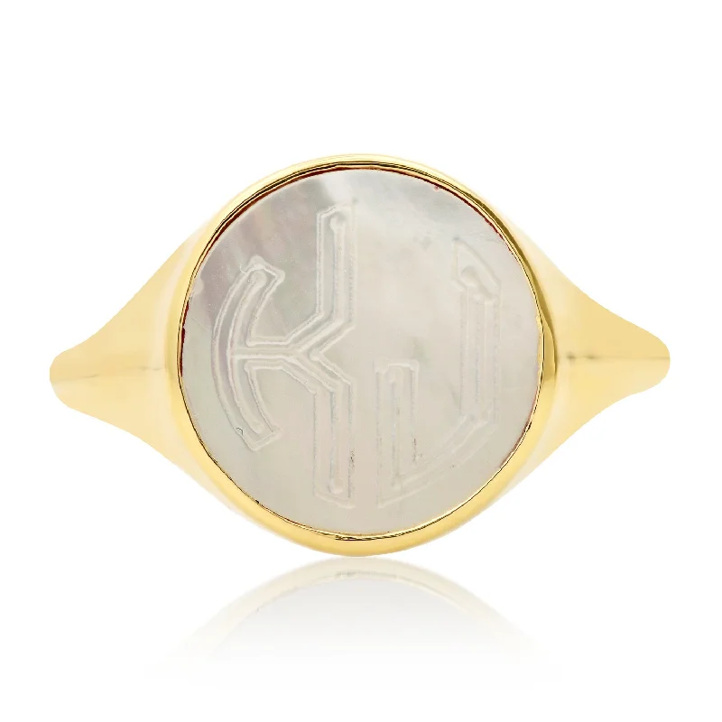 women’s handmade rings-Mother of Pearl Monogram Signet Ring