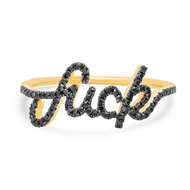 women’s birthstone engagement rings-Cursive Black Diamond Fuck Ring