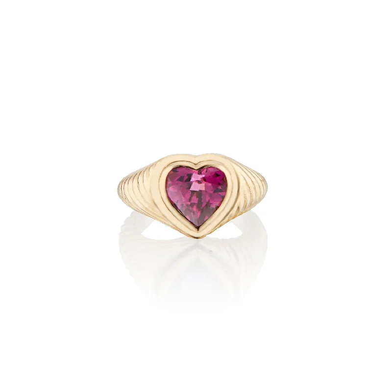 women’s 14k gold rings-Eden Love Signet Pinky Ring with Pink Tourmaline