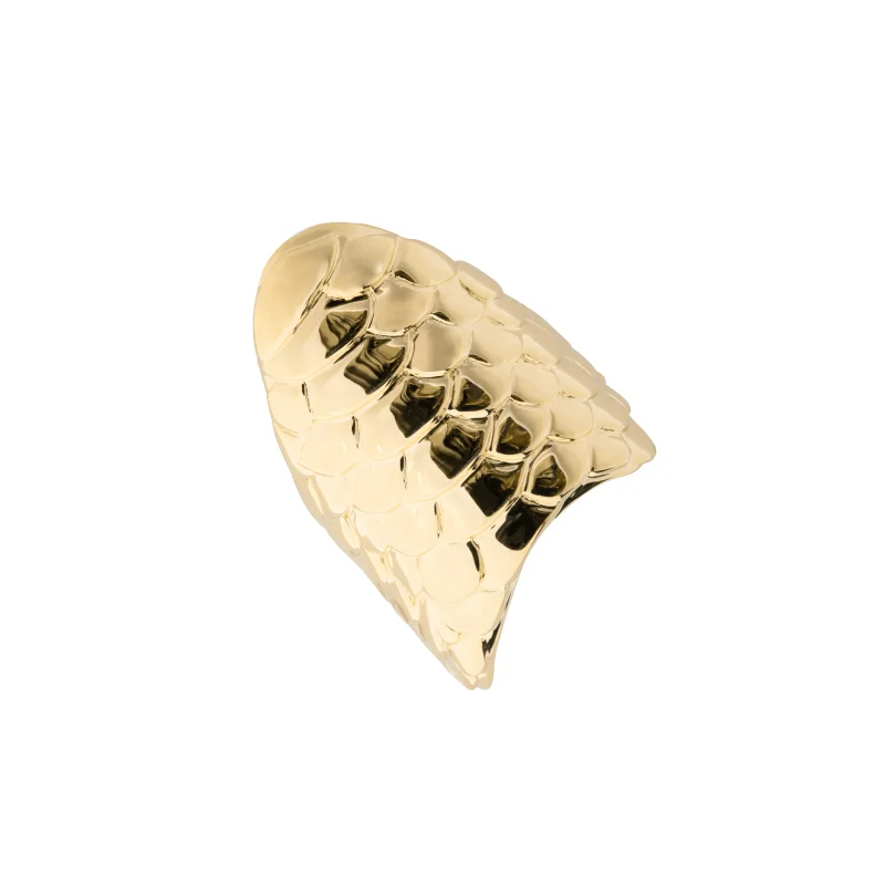 women’s moonstone rings-Elongated Gloss Gold Crocodile Ring