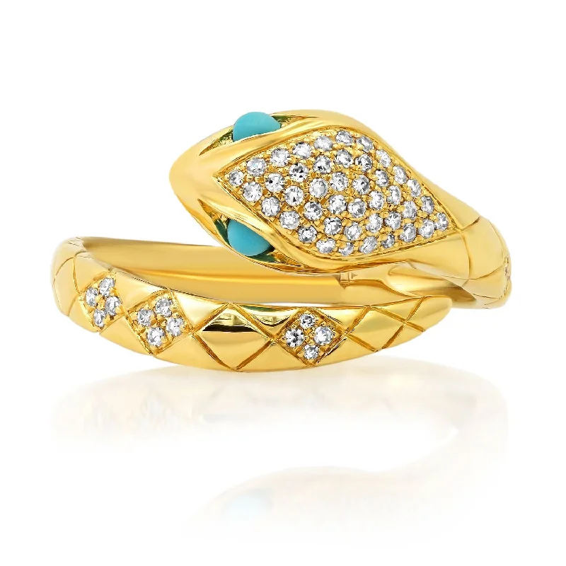 women’s custom diamond rings-Diamond and Turquoise Regal Snake Wrap Ring