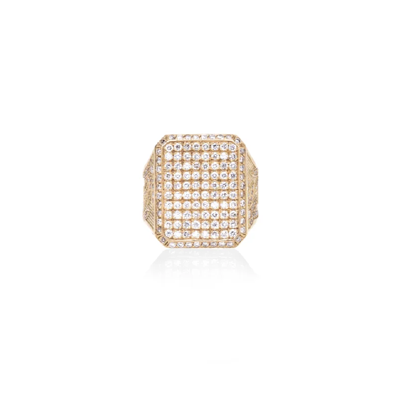 women’s minimalistic rings-Feminine Pave Diamond Flower Signet Ring