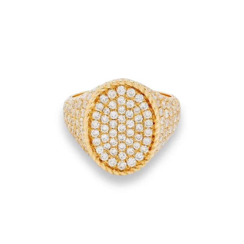 women’s luxury rings-Bright Full Pave Diamond Oval Signet Ring