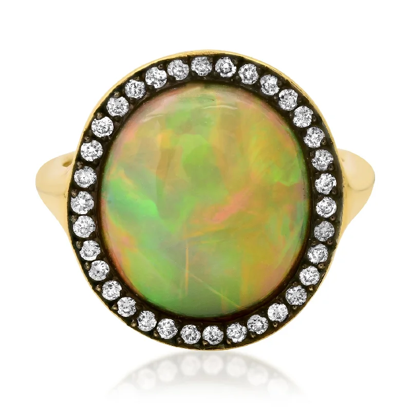 women’s pearl rings-One of a Kind Grey Australian Opal & Diamond Statement Ring