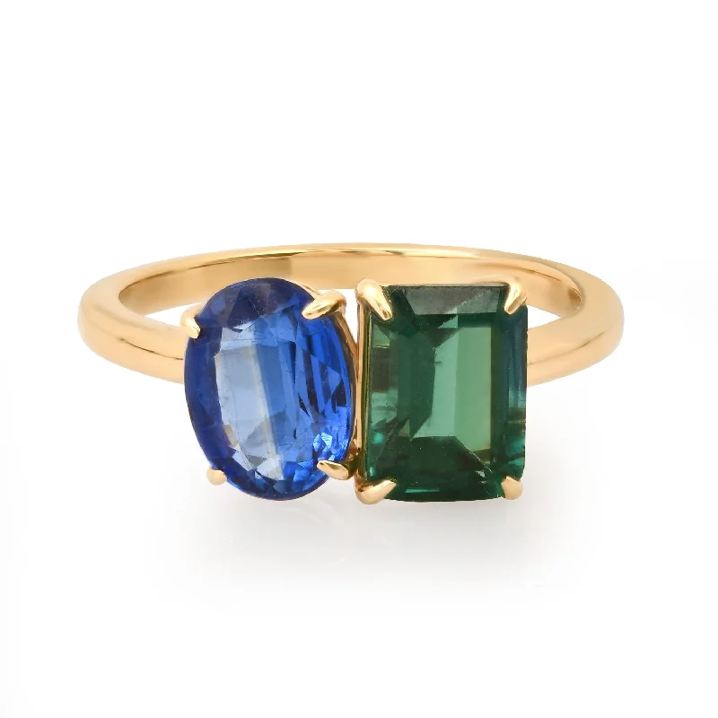 women’s stackable rings-Toi & Moi Tsavorite & Apatite Two Stone Ring