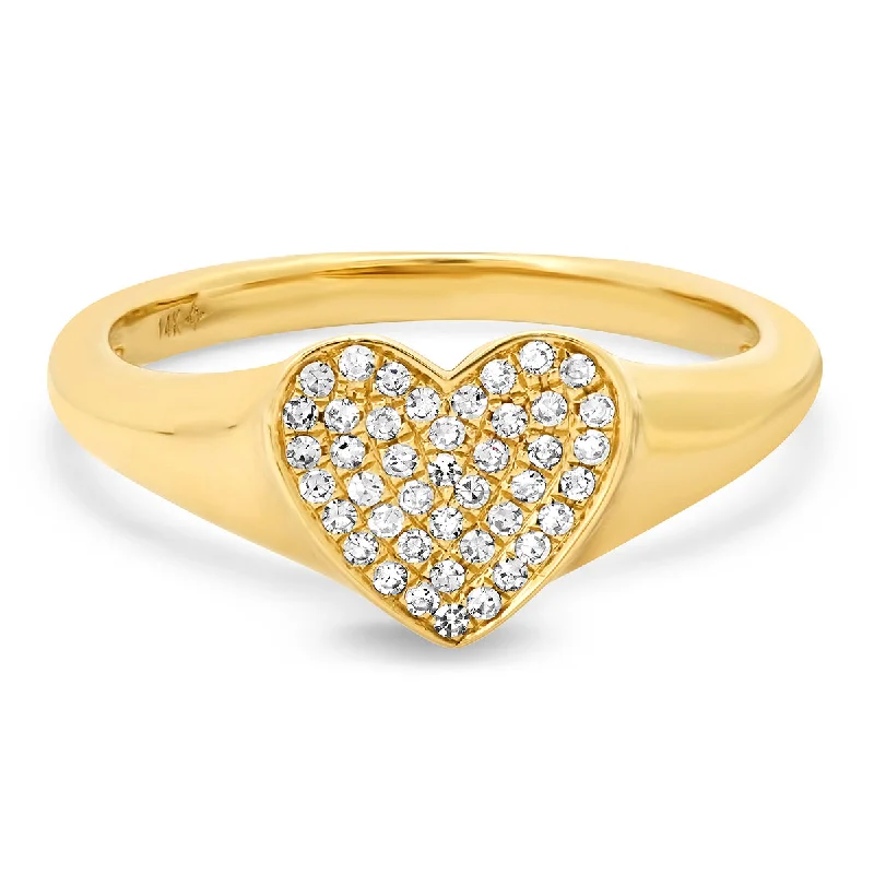 women’s vintage gold rings-Pave Diamond Sweet Heart Signet Ring