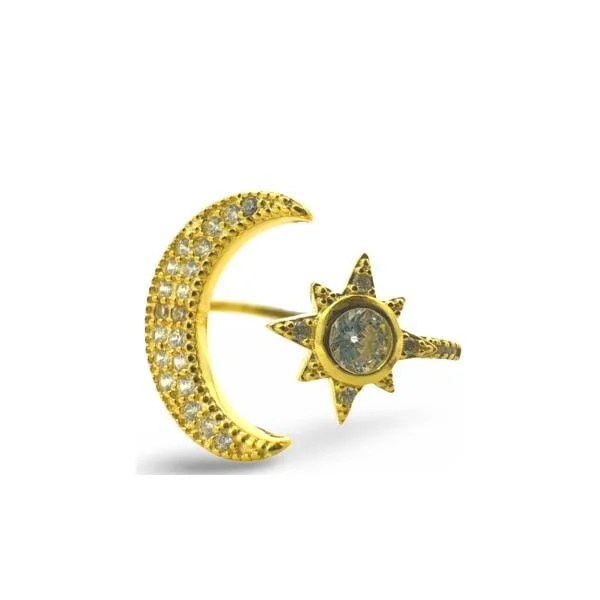 women’s diamond rings-Star and Moon Adjustable Ring: CZ and Gold Fill (RG45MNST)