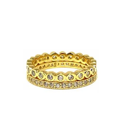 women’s fine rings-2 Stack Crystal Ring: Gold Vermeil (RG2/455)