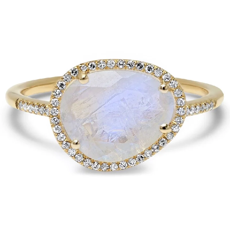 women’s trendy engagement rings-Essential Moonstone with Diamond Halo Ring