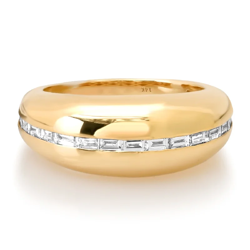 women’s designer gold rings-Glistening Gold & Diamond Baguette Stripe Dome Ring