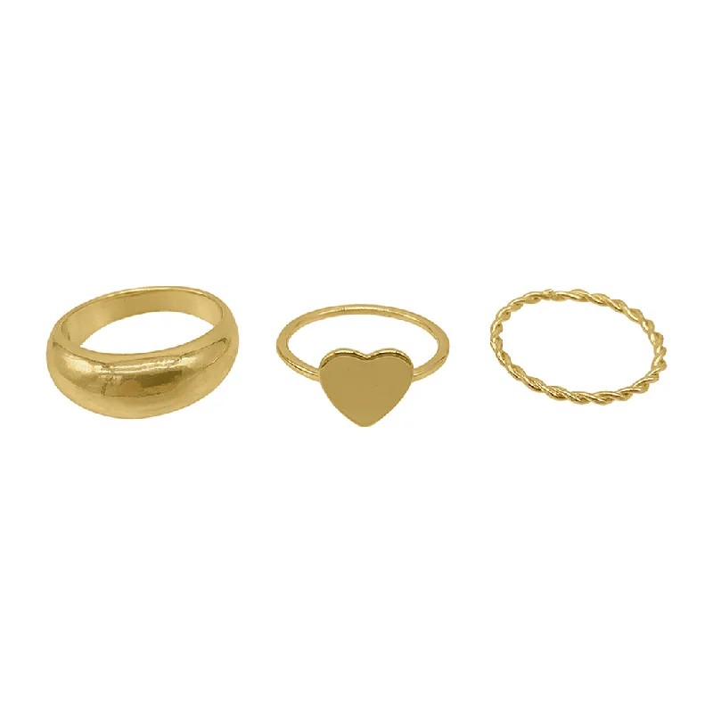 women’s eternity rings-14k Gold Plated Heart Ring Set