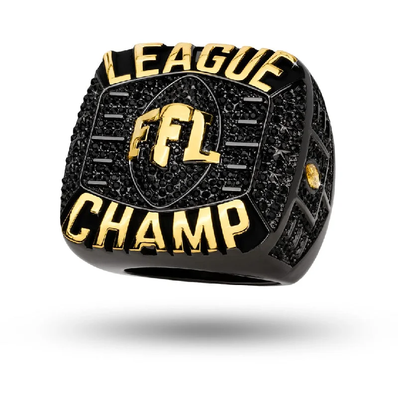 women’s minimalistic rings-Fantasy Football Elite Championship Ring - Black/Gold