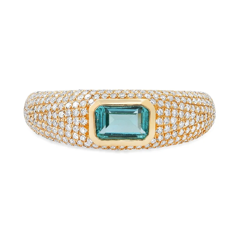 women’s moonstone rings-Emerald Cut Apatite & Diamond Glam Ring