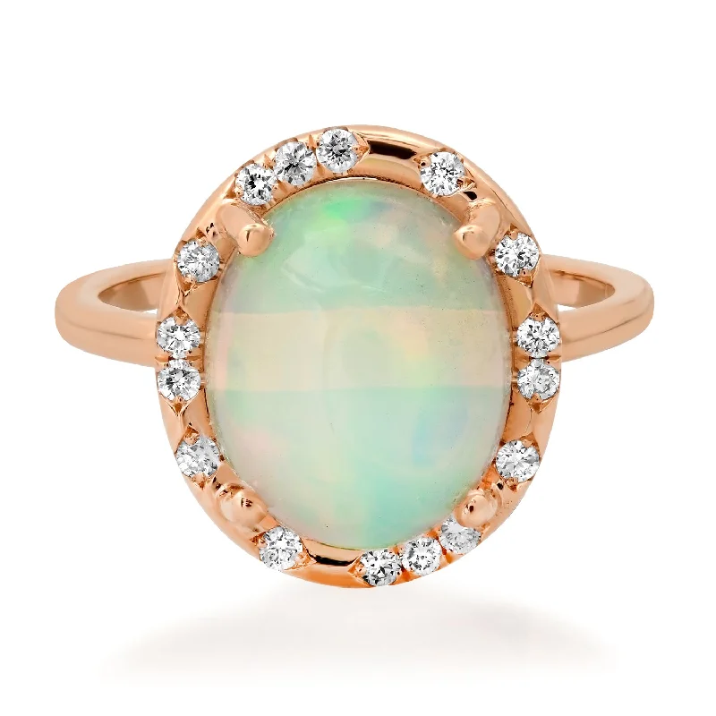 women’s adjustable rings-One of a Kind Crystal Australian Opal & Diamond Statement Ring