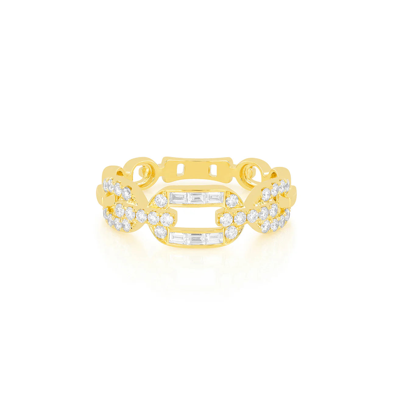 women’s vintage gold rings-Graduated  Baguette & Pave Diamond Chain Ring