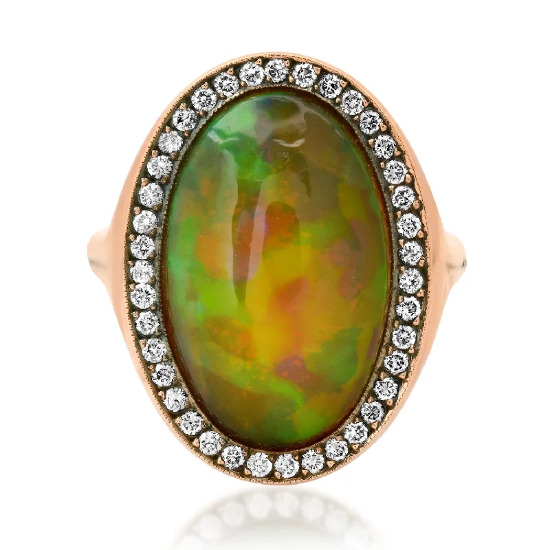 women’s fancy rings-One of a Kind Brown Opal & Diamond Oval Statement Ring