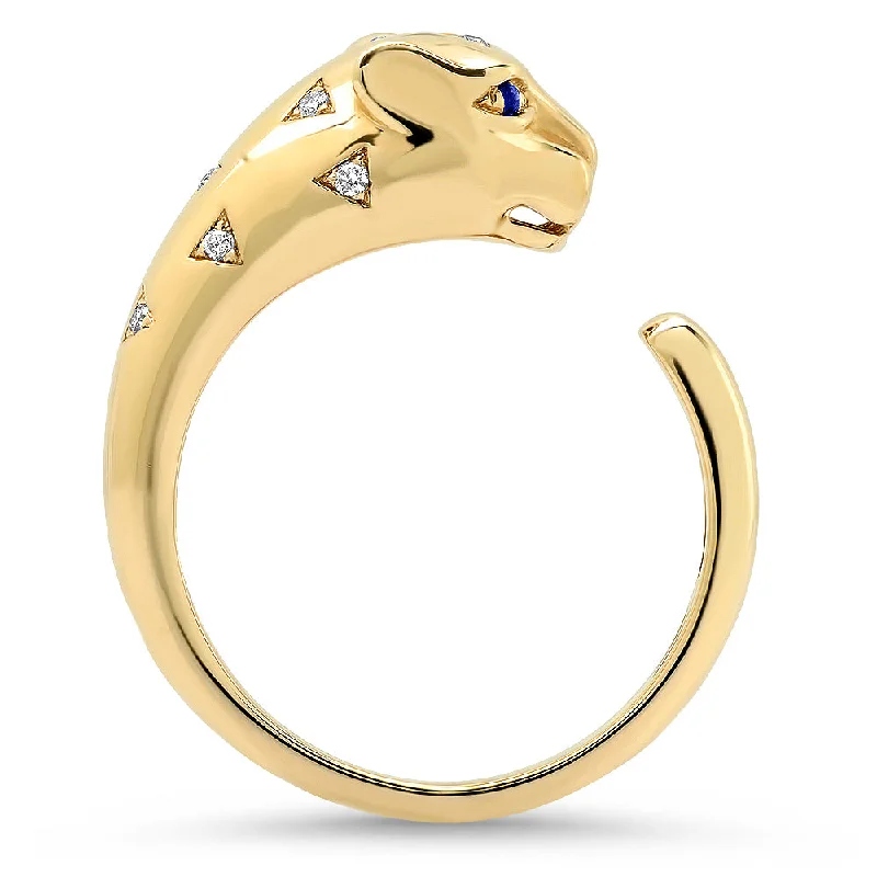 women’s luxurious wedding rings-Scattered Diamond Panther Ring