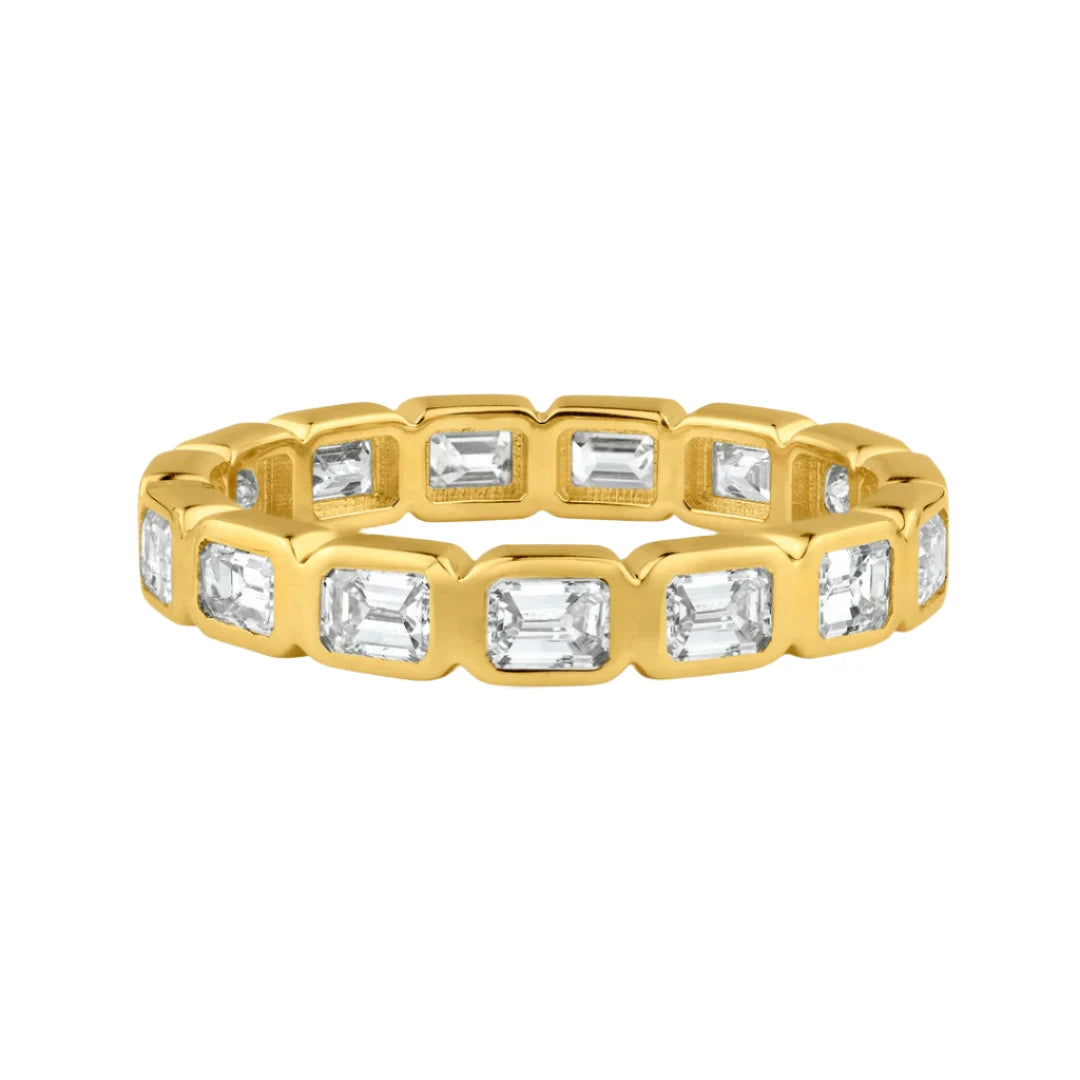 women’s bridal rings-Diamond Emerald Cut Bezel Set Eternity Band Ring