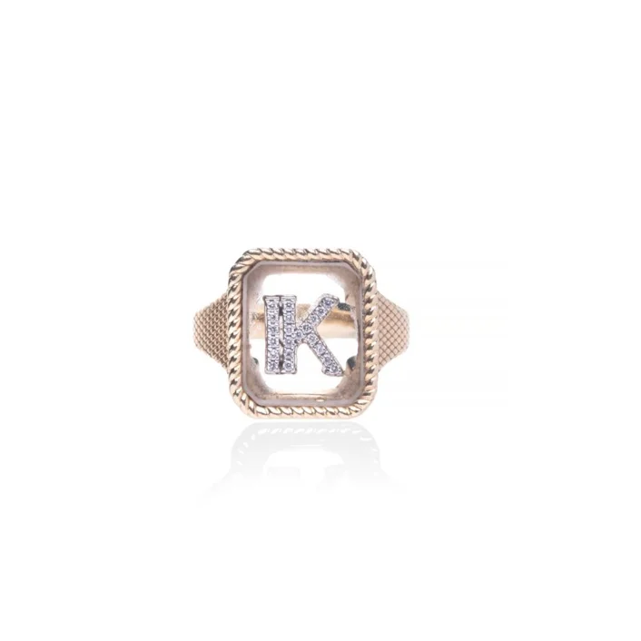 women’s luxury rings-Crystal Plate Ring with Diamond Initial