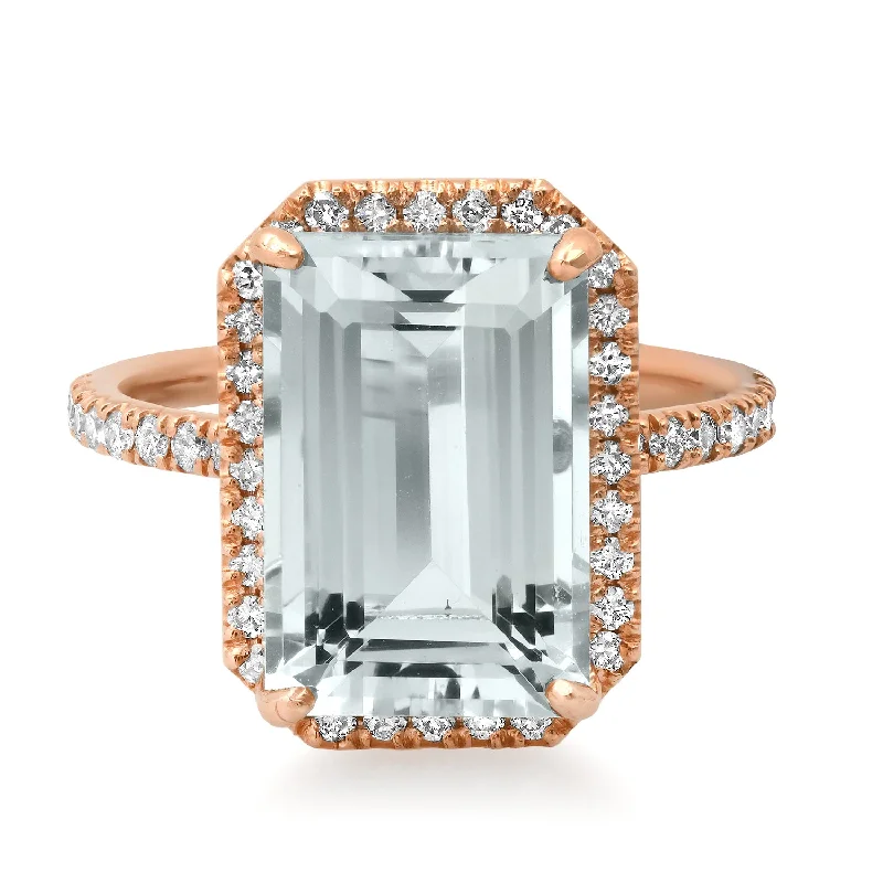 women’s classic diamond rings-Crisp Emerald Cut Aquamarine & Diamond Statement Ring