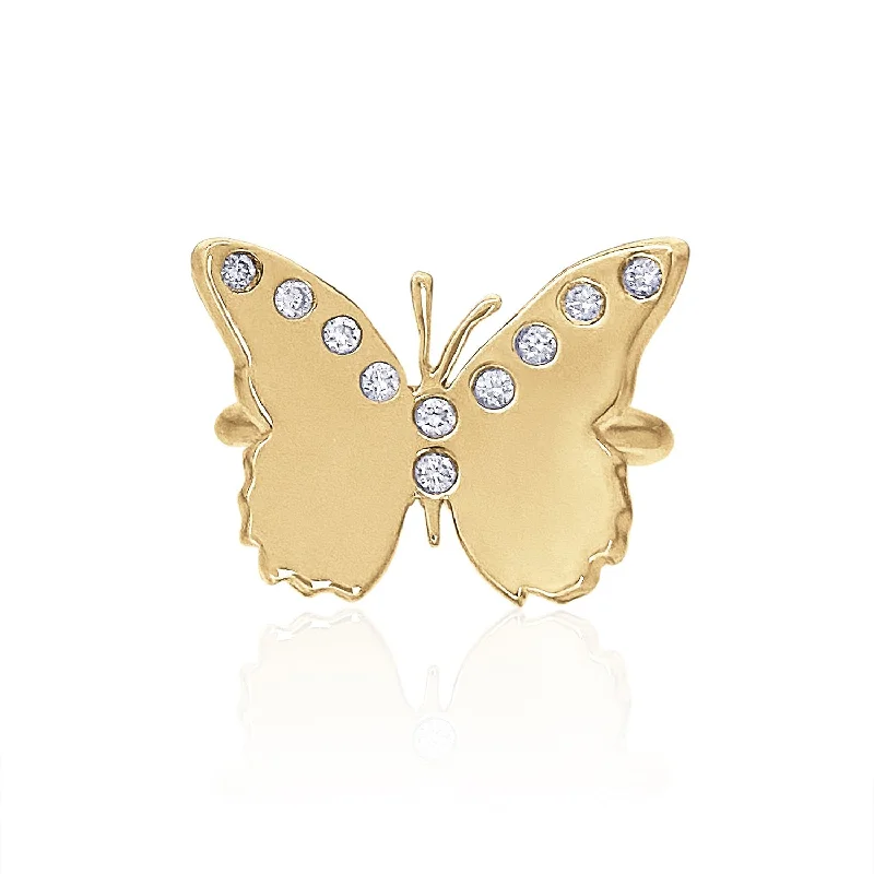 women’s fashion rings-Evie Butterfly Ring with Diamonds