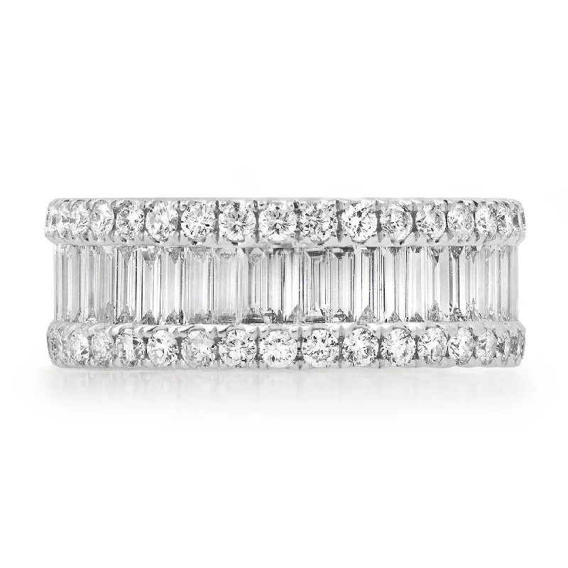 women’s luxury engagement rings-Diamond Baguette Eternity Band Ring with Diamond Frame