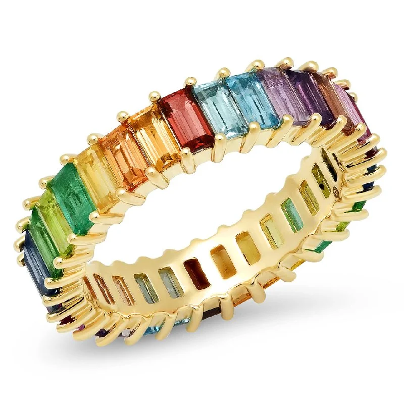 women’s bold rings-Multi Colored Gemstone Vertical Baguette Eternity Band Ring