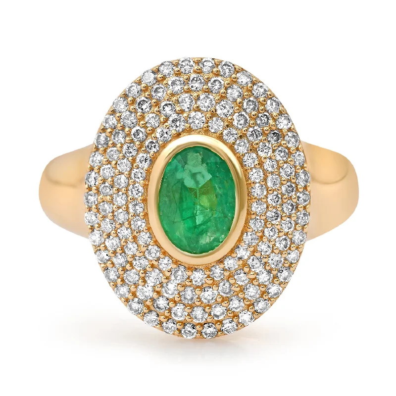 women’s statement rings-Emerald & Pave Diamond Cocktail Ring