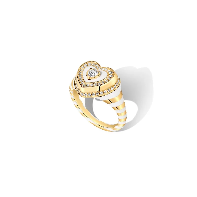 women’s fine diamond rings-Utama Enamel & Diamond Heart Signet Ring