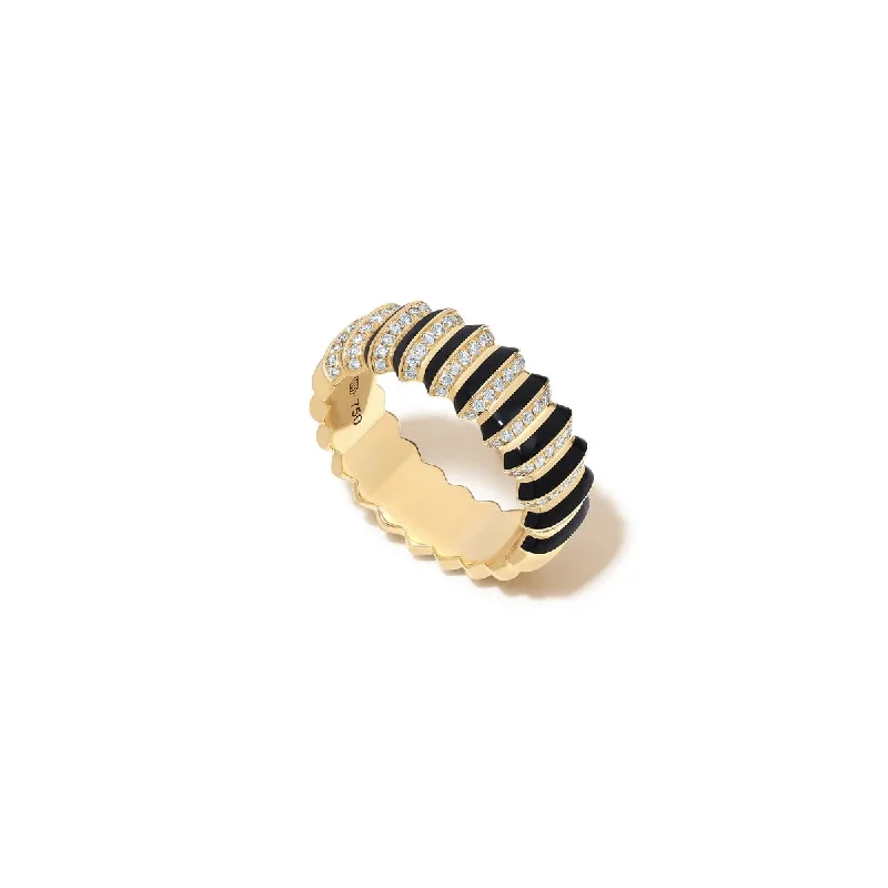 women’s vintage engagement rings-Diamond Borsh Bone White or Jet Black Enamel Band Ring