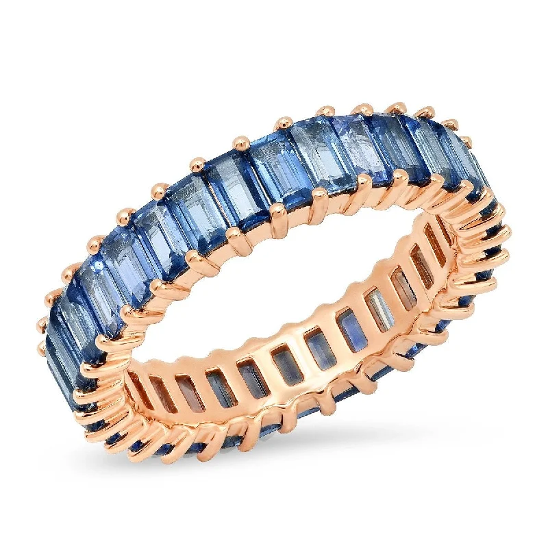 women’s pearl rings-Sapphire Vertical Baguette Eternity Band Ring