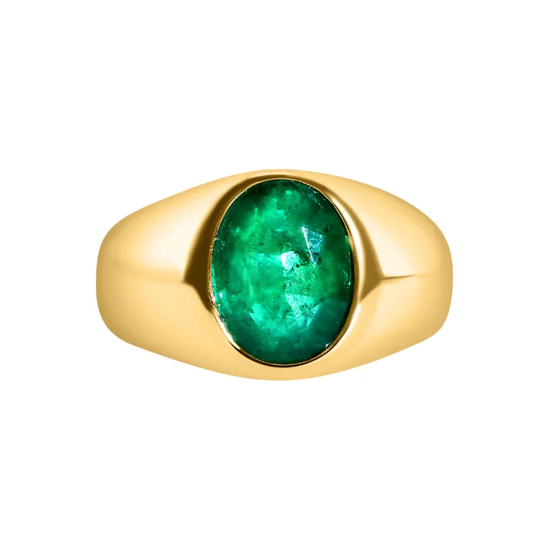 women’s fine rings-Glowing Bezel Set Emerald Dome Ring