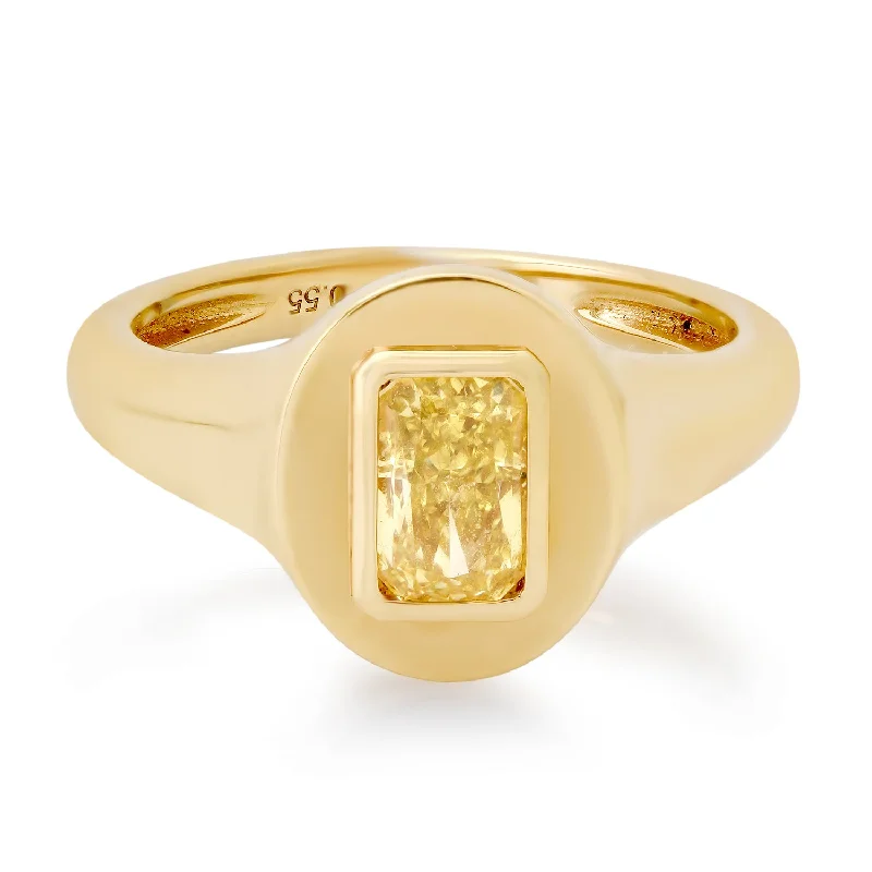 women’s multi-stone rings-Fancy Yellow Diamond Signet Pinky Ring