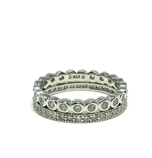 women’s fashion rings-2 Stack Crystal Ring: Sterling Silver (R2/455)