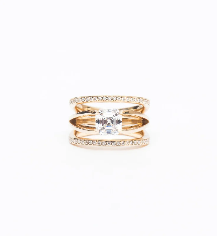 women’s handmade rings-White Diamond Acute Enclose Ring, GOLD, 6