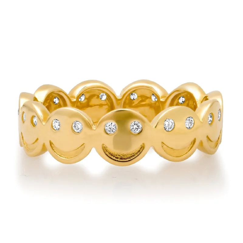 women’s luxury engagement rings-Gold & Diamond Smiley Face Eternity Band Ring