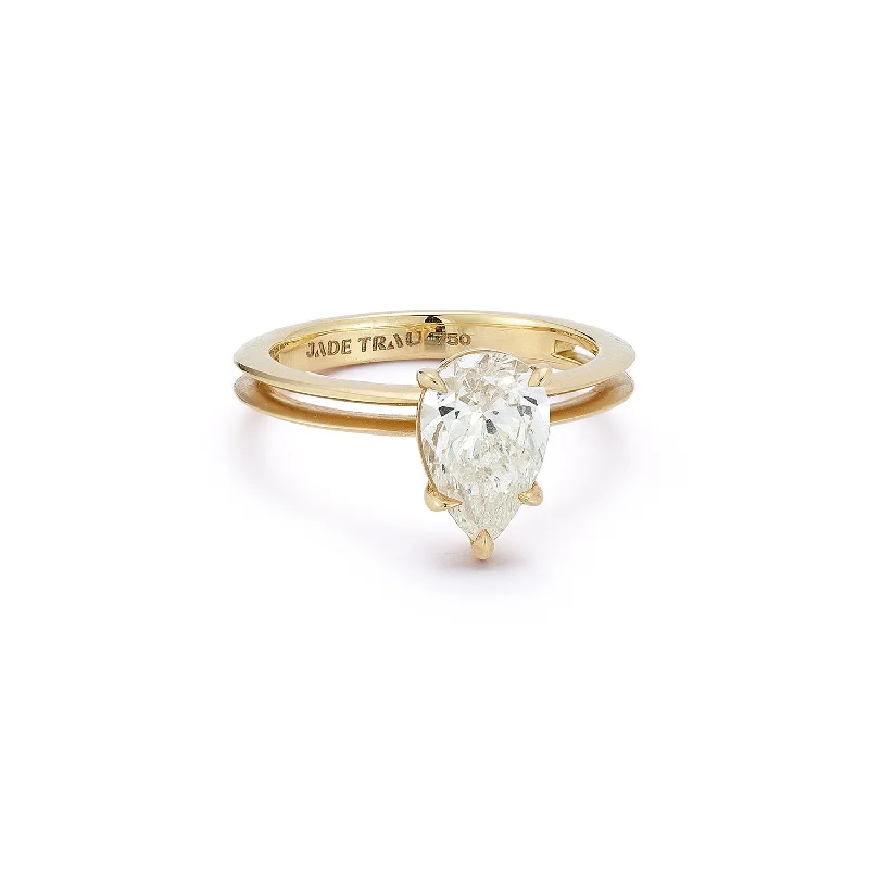 women’s 14k gold rings-Jane Pear Solitaire Ring (1.70tcw)