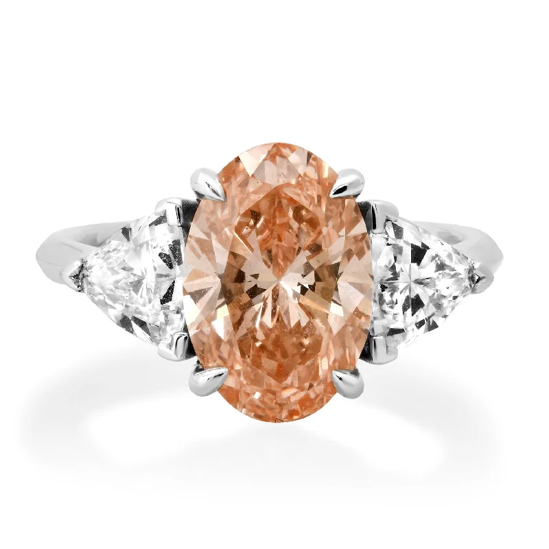 women’s simple engagement rings-Lab Grown Pink Diamond Three Stone Ring