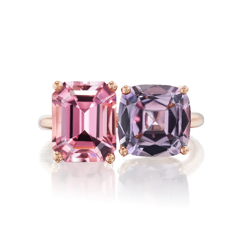 women’s birthstone rings-One of a Kind Bold 2-Stone Ring with Pink Tourmaline & Grey Purple Tourmaline