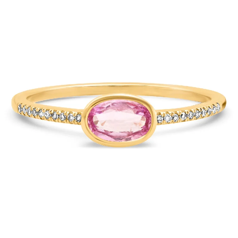 silver rings for women-Oval Pink Sapphire & Diamond Ring