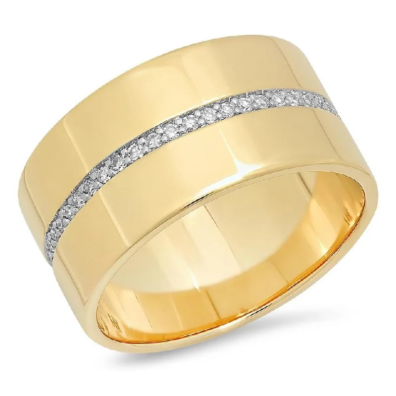 women’s elegant rings-Cigar Band with Diamond Row Ring