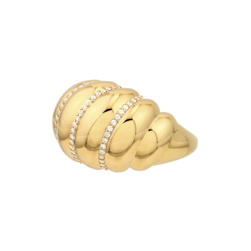 women’s matching rings-Twisted Gold & Diamond  Dome Ring