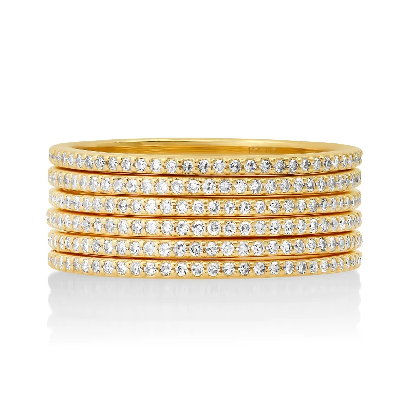 women’s large gemstone rings-Set of Six Micro Pave Eternity Stacking Bands