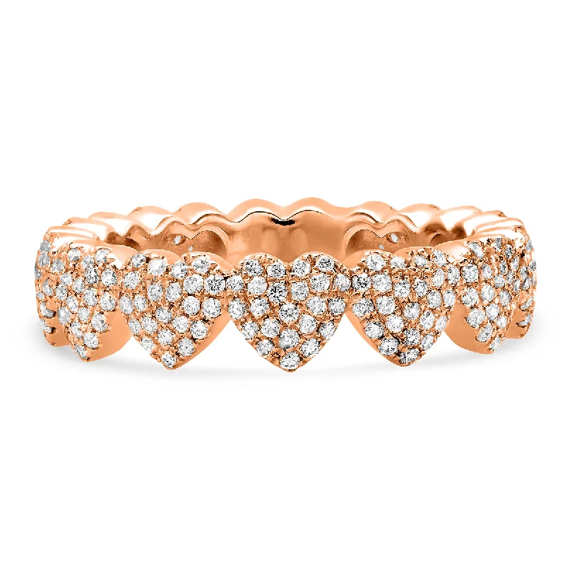 women’s colorful rings-Pave Diamond Heart Eternity Band