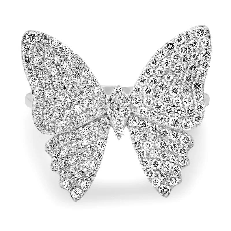 women’s diamond rings-Bright Pave Diamond Butterfly Ring